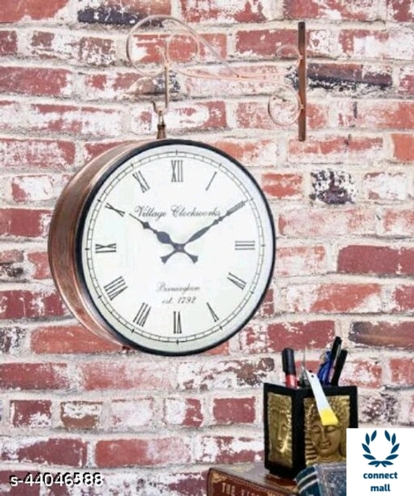 6 Inch Metallic Double side Station Wall Clock Offer Price  - (L×H×B)3cm ×6cm ×6cm, Brown, Metal, Double Sided, 1, Round, 1 KG