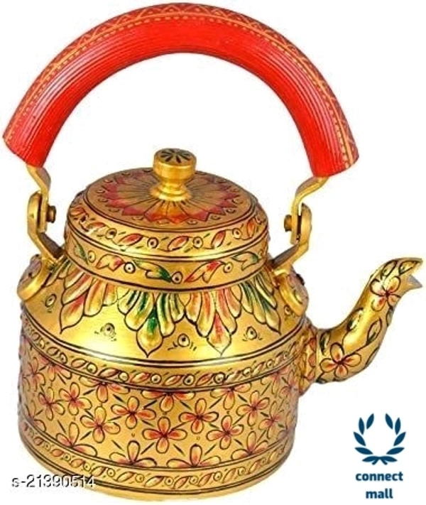 Rajasthani Craft Point Decorative Handpainted Aluminium Tea kettle Golden Colour 1 Litre - 1Litre