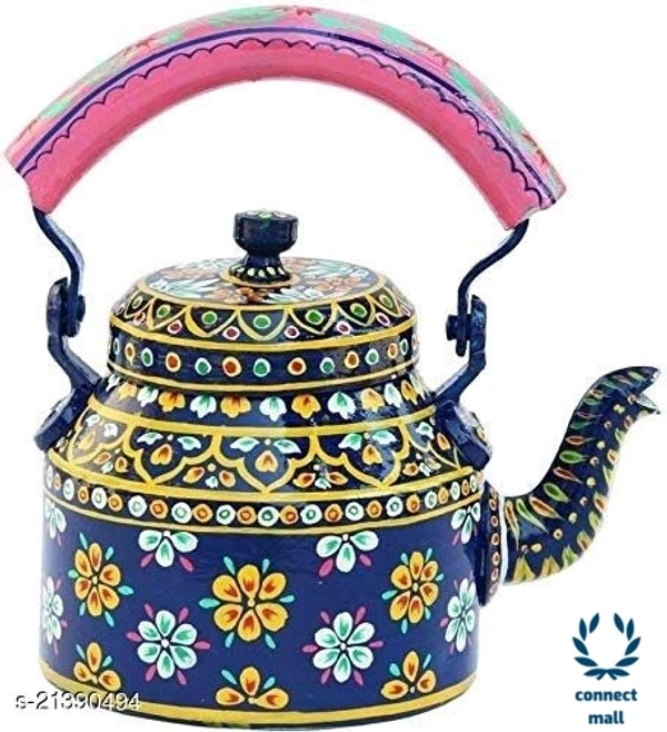 Rajasthani Craft Point Decorative Handpainted Aluminium Tea kettle PinkColour 1 Litre - 1Litre