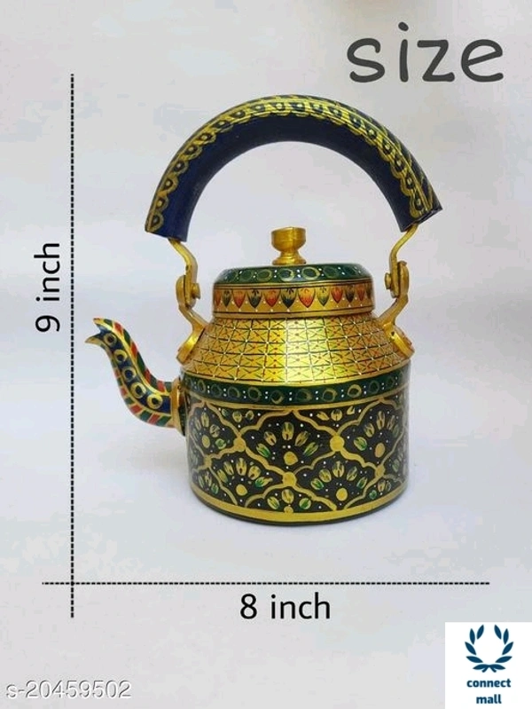 Rajasthani Craft Point Decorative Handpainted Aluminium Tea kettle Green Colour 1 Litre - Black, Pack of 1, 1Litre