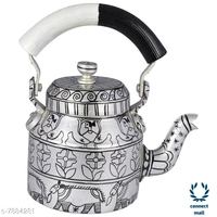 Rajasthani Craft Point Decorative Handpainted Aluminium Tea kettle MultiColour 1 Litre - 8.5inch, Green, Pack of 1 piece