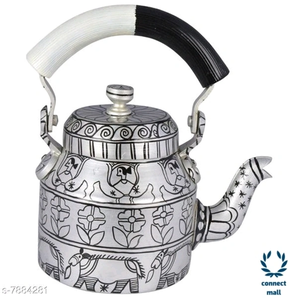 Rajasthani Craft Point Decorative Handpainted Aluminium Tea kettle MultiColour 1 Litre - 8.5inch, Green, Pack of 1 piece