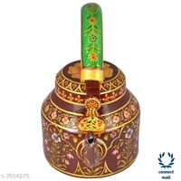 Rajasthani Craft Point Decorative Handpainted Aluminium Tea kettle MultiColour 1 Litre - 8.5inch, Green, Pack of 1 piece