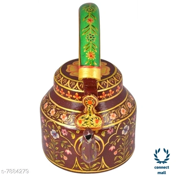 Rajasthani Craft Point Decorative Handpainted Aluminium Tea kettle MultiColour 1 Litre - 8.5inch, Green, Pack of 1 piece