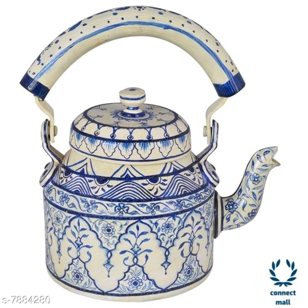 Rajasthani Craft Point Decorative Handpainted Aluminium Tea kettle MultiColour 1 Litre - 8.5inch, Green, Pack of 1 piece