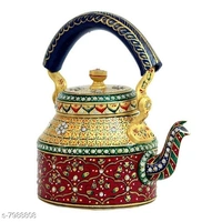 Rajasthani Traditional Jaipuri Meenakri Handpaint Aluminum Decorative Tea kettle  for Serve  - 1 Litre, Orange