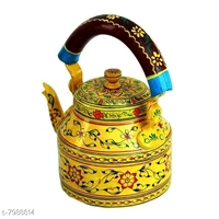 Rajasthani Traditional Jaipuri Meenakri Handpaint Aluminum Decorative Tea kettle  for Serve  - 1 litre, Yellow