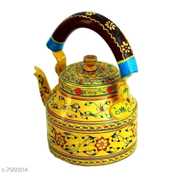 Rajasthani Traditional Jaipuri Meenakri Handpaint Aluminum Decorative Tea kettle  for Serve  - 1 litre, Yellow
