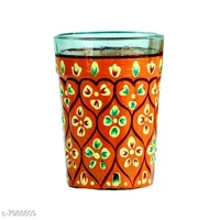 Rajasthani Traditional Jaipuri Meenakri Handpaint Aluminum Decorative Tea kettle  for Serve  - 1 Litre, Orange