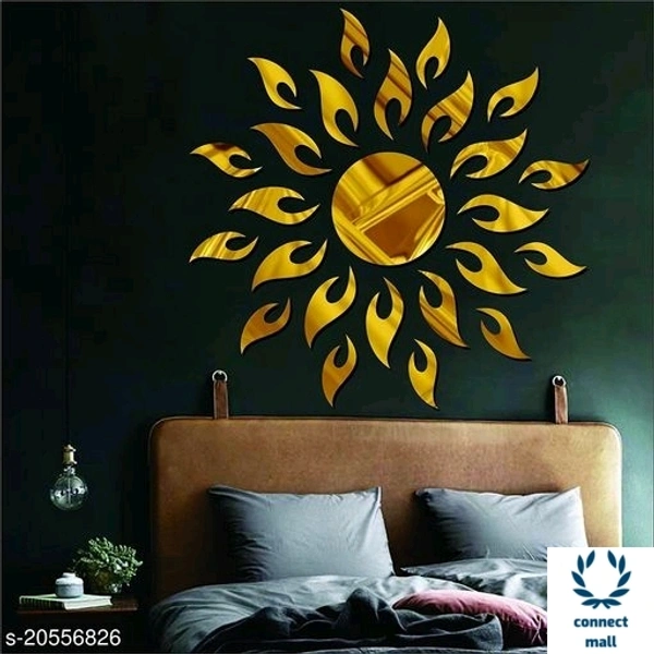 Atulya Arts Golden / Silver Sun   Decorative Acrylic Mirror Wall Sticker - Pack of 1