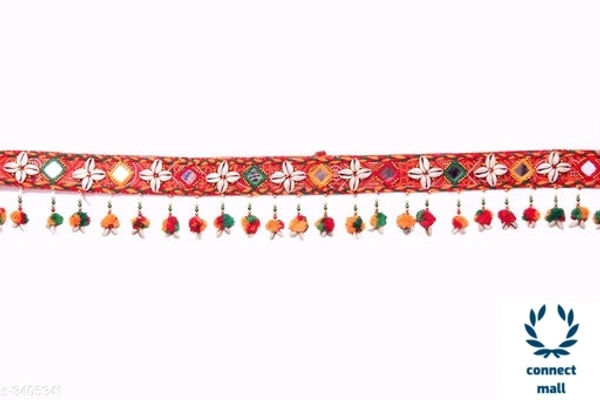 Simple and Attractive Multicolour Toran with Pom Pom - 3feet, Orange