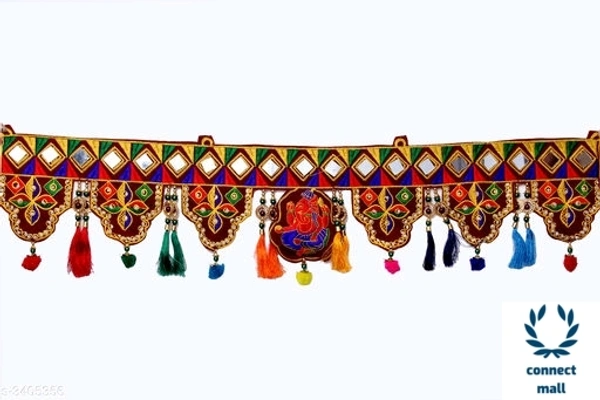 Simple and Attractive Multicolour Toran with Pom Pom - 3feet, Multicolor 