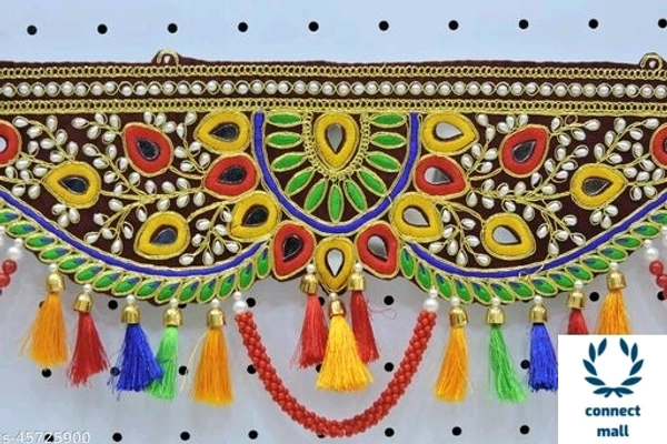 36 inch Tradational Multicolour Fabric and Beads Toran  For Decorate Home and Festival  - Multicolour, Pack of 1, 36inch