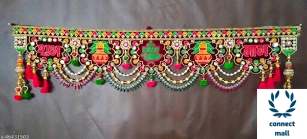 Attractive Design Multicolour with White Beads Home Mandir Toran - Pack of 1