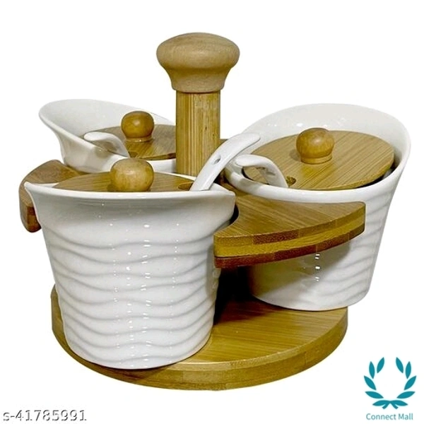 Chutney & Pickle Ceramic Serving Bowl With Wooden Lid