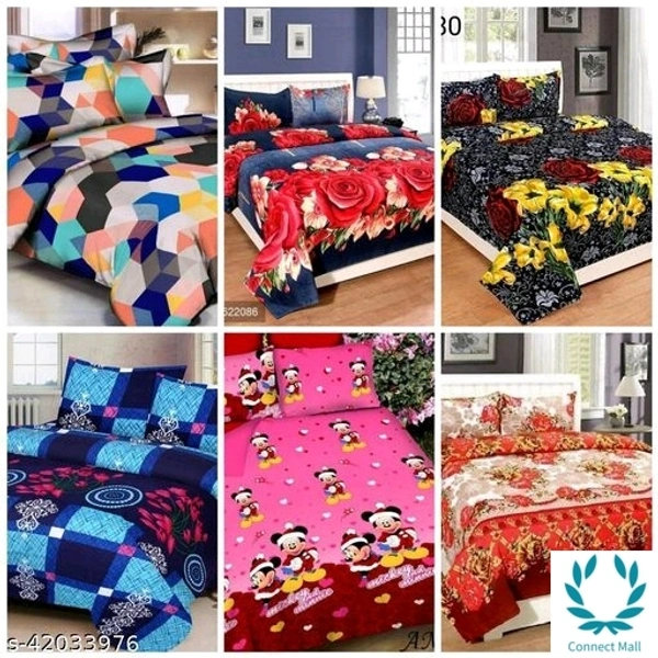 3D GLACE COTTON 6 DOUBLE BED BEDSHEETS (90*90) WITH 12 PILLOW COVERS (27*17) - King