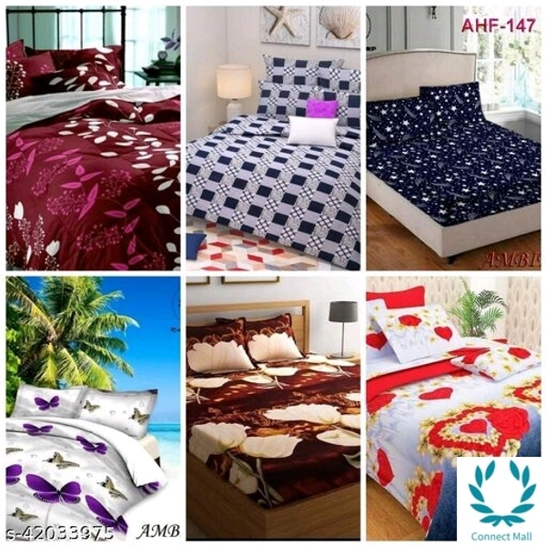 3D GLACE COTTON 6 DOUBLE BED BEDSHEETS (90*90) WITH 12 PILLOW COVERS (27*17) - King