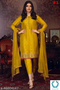 Pakistani Heavy Rubi silk With Embroidery Sequin Work Dress - Semi Stitched