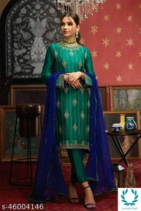 Pakistani Heavy Rubi silk With Embroidery Sequin Work Dress - Semi Stitched