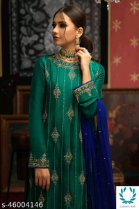Pakistani Heavy Rubi silk With Embroidery Sequin Work Dress - Semi Stitched