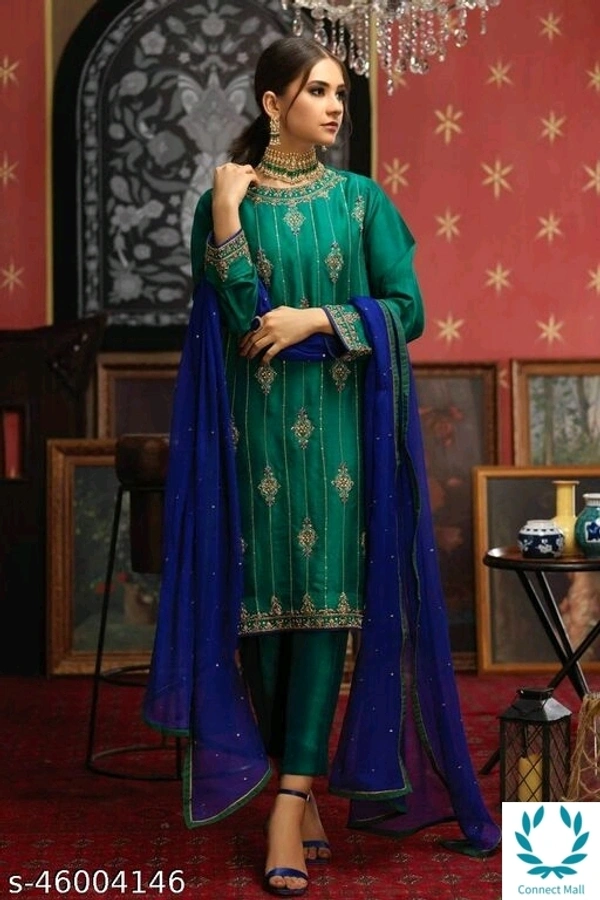 Pakistani Heavy Rubi silk With Embroidery Sequin Work Dress - Semi Stitched