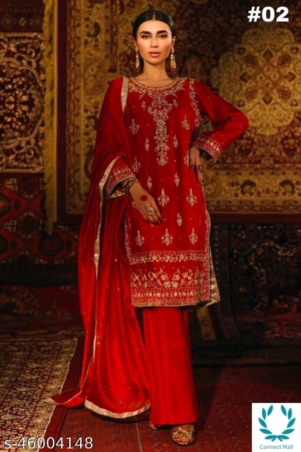 Pakistani Heavy Rubi silk With Embroidery Sequin Work Dress - Semi Stitched