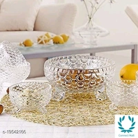 Crystal  Ice Cream Cup Set, Glass (Standard Size, Clear) - Set Of 7