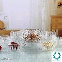 Crystal  Ice Cream Cup Set, Glass (Standard Size, Clear) - Set Of 7