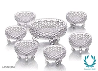 Crystal  Ice Cream Cup Set, Glass (Standard Size, Clear) - Set Of 7