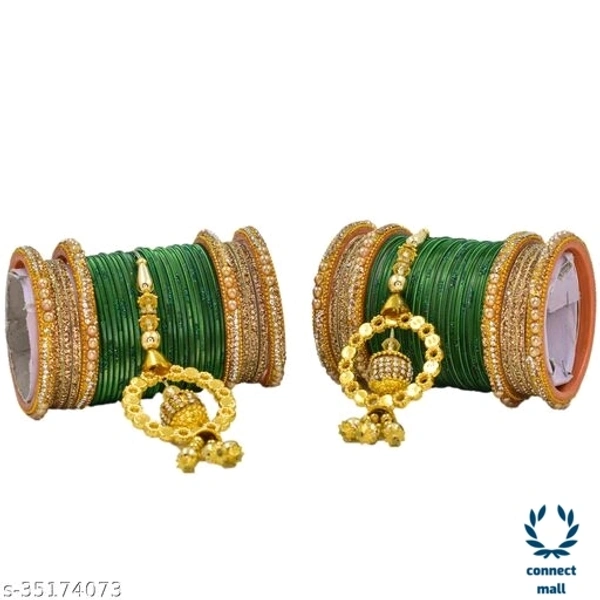 Mayara Creation  Zircon Bridal Bangles set with Pendant cum Chooda made hhighQuality - 2.6, Green , Bangles set