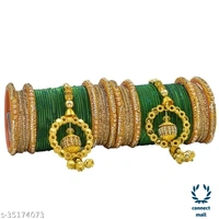 Mayara Creation  Zircon Bridal Bangles set with Pendant cum Chooda made hhighQuality - 2.6, Green , Bangles set