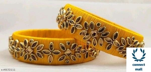 Sakhi Creation  and Mart Gold plated Brass and Kundan Silk Thread Bangles set for Women and Ladies  - 2.6, Pink , 1 Pairs