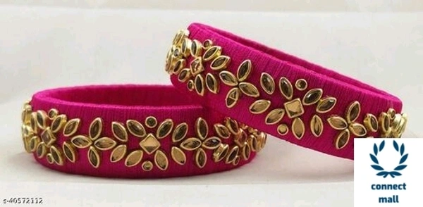 Sakhi Creation  and Mart Gold plated Brass and Kundan Silk Thread Bangles set for Women and Ladies  - 2.6, Pink , 1 Pairs