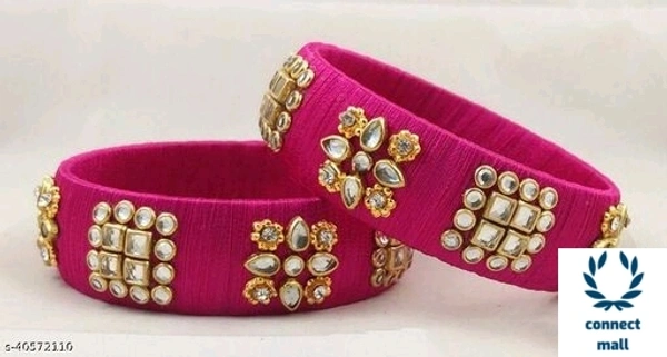 Sakhi Creation  and Mart Gold plated Brass and Kundan Silk Thread Bangles set for Women and Ladies  - 2.8, Pink, 1Pairs