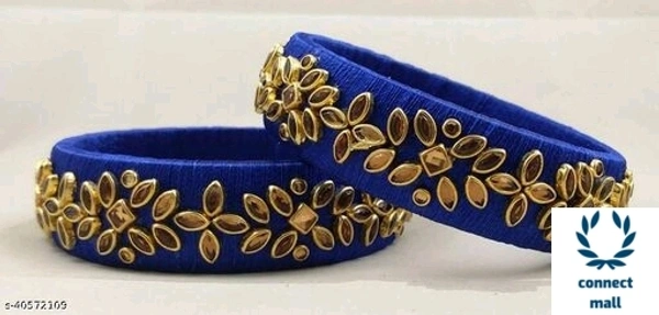Sakhi Creation  and Mart Gold plated Brass and Kundan Silk Thread Bangles set for Women and Ladies  - 2.10, Pink, 1 paire