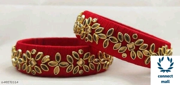 Sakhi Creation  and Mart Gold plated Brass and Kundan Silk Thread Bangles set for Women and Ladies  - 2.2, Green, 1 Paire