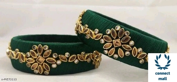 Sakhi Creation  and Mart Gold plated Brass and Kundan Silk Thread Bangles set for Women and Ladies  - 2.2, Green, 1 Paire