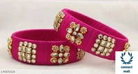 Sakhi Creation  and Mart Gold plated Brass and Kundan Silk Thread Bangles set for Women and Ladies  - 2.2, Green, 1 Paire