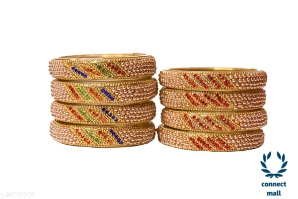 Designer Glass Bangles/Kada set for wedding,Workplace,Party,Traditional  Designs with  Stone( Pack of 8 pieces - 2.3