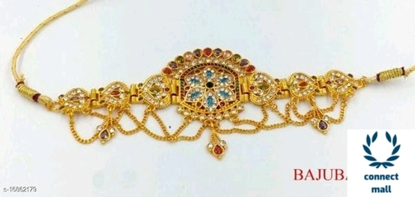 Rajput Jewellery Goldplated  Multicolour Stone  Golden Bajubandh For Women - Oval Shape