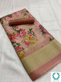 FLORAL PRINT KHADI BLEND SAREE - Light Green