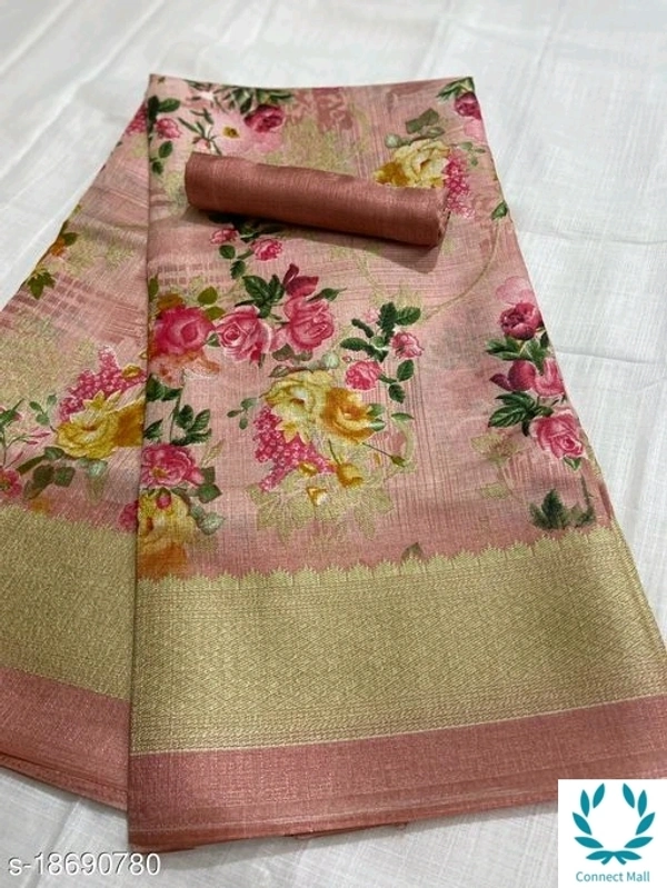 FLORAL PRINT KHADI BLEND SAREE - Light Green