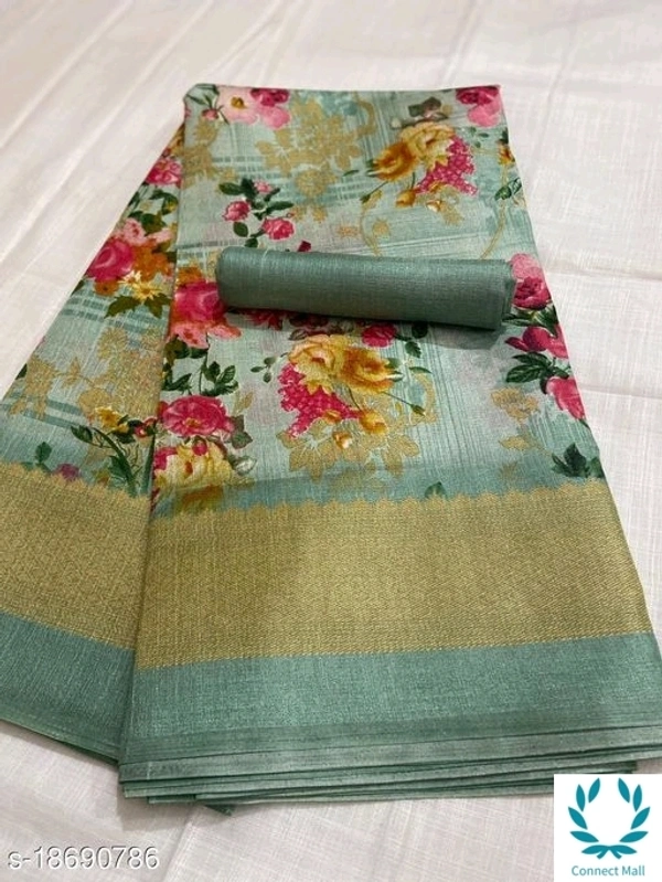 FLORAL PRINT KHADI BLEND SAREE - Light Green