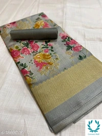 FLORAL PRINT KHADI BLEND SAREE - Light Gray
