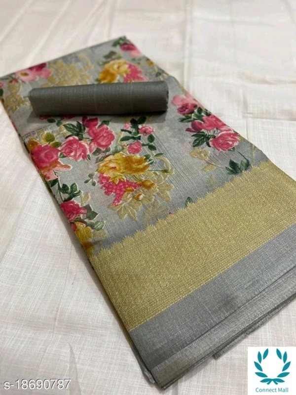 FLORAL PRINT KHADI BLEND SAREE - Light Gray