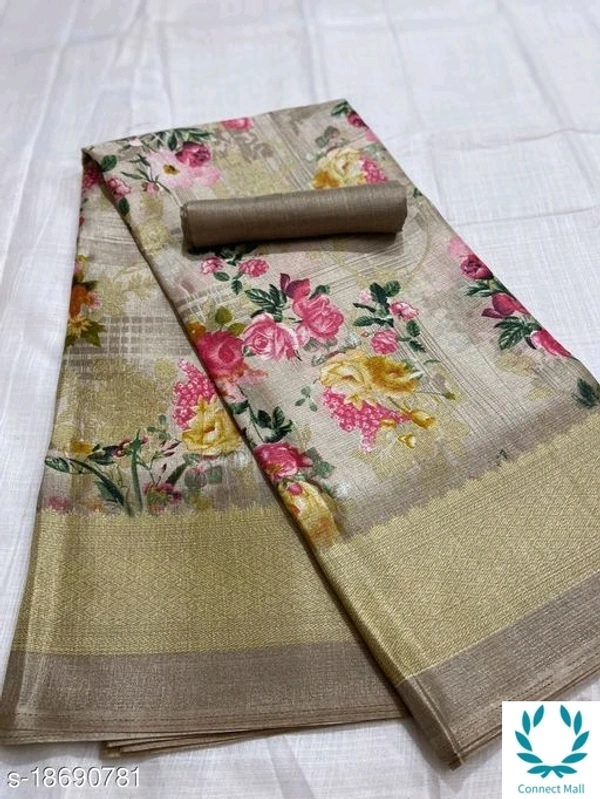 FLORAL PRINT KHADI BLEND SAREE - Light Golden