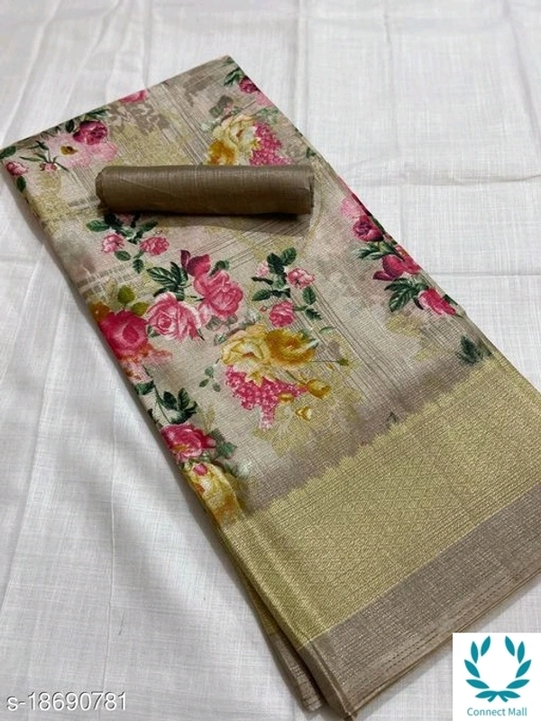 FLORAL PRINT KHADI BLEND SAREE - Light Golden