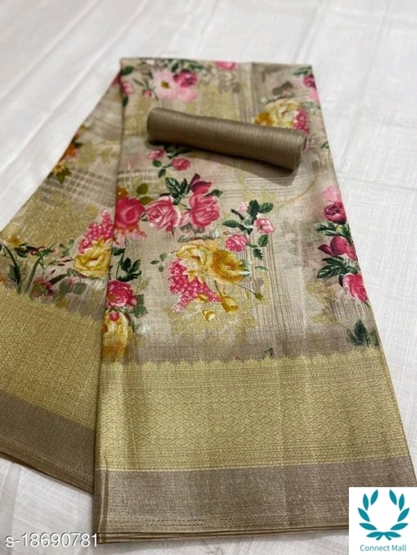 FLORAL PRINT KHADI BLEND SAREE - Light Golden