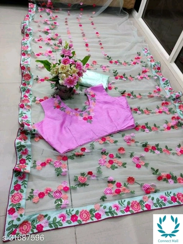 Heavy Embroidered Net Saree With Blouse - Net