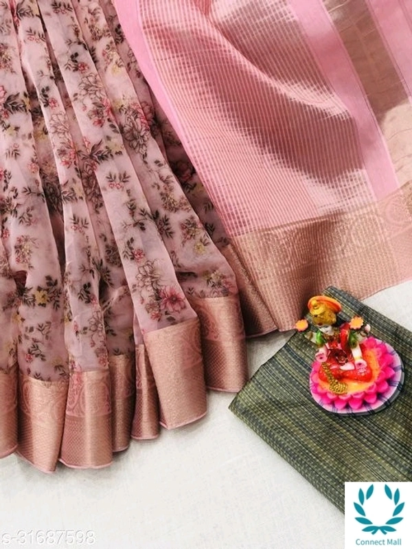 Digital Printed Organza Saree - Organza | Blouse Fabric - Brocade